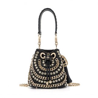 La Carrie YLES100 Black Woven Crystal Bucket Bag