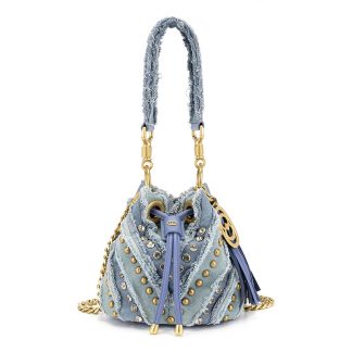 La Carrie YLES101 Blue Denim Studded Bucket Bag