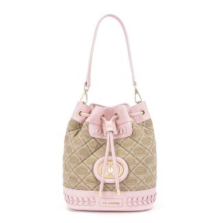 La Carrie YLMB14-2 Pink Monogram Drawstring Bucket Bag