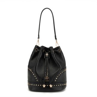 La Carrie YLMB18-1 Black Studded Pebbled Bucket Bag