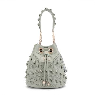 La Carrie YLEM113 Olive Studded Drawstring Bucket Bag