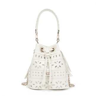 La Carrie YLEM114 Ivory Cutout Chain Bucket Bag